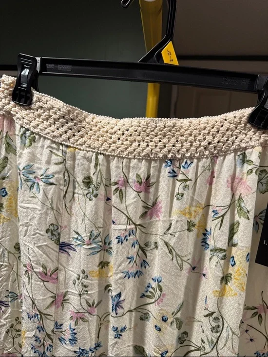 I.N. Studio Cream Floral Maxi Skirt with Crochet Waistband - Picture 4 of 7